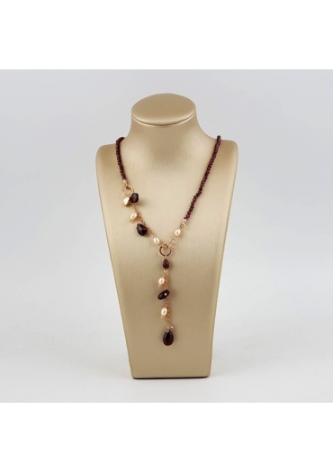 Collier Gioia, granato,perle coltivate﻿