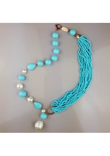 Collier pasta turchese 4 fiori