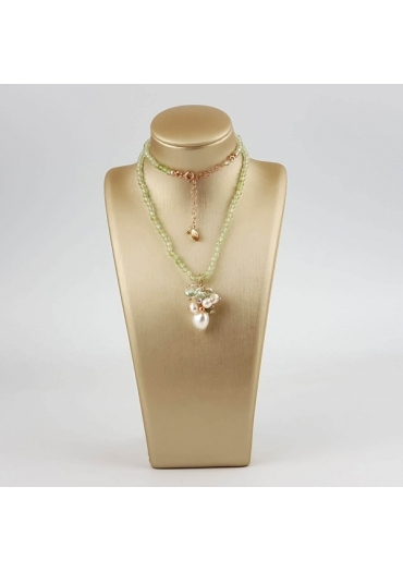 Collier quarzo rutilato verde, perle coltivate, ametista verde﻿