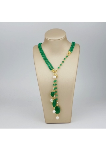 Collier regolabile 45-90 cm agata verde smeraldo﻿