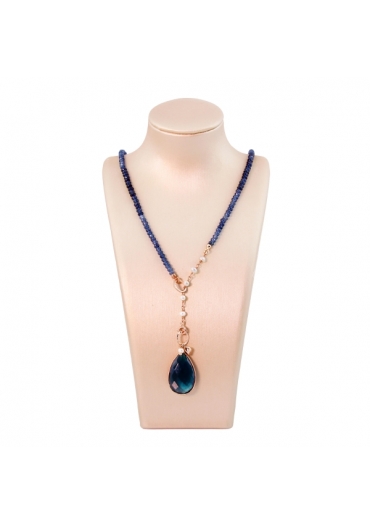 Collier Rugiada, Agata blu goccia 24 per 15 mm quarzo blue light﻿