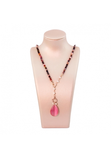 Collier Rugiada, Tormaline, goccia 24 per 15 mm agata rosa﻿