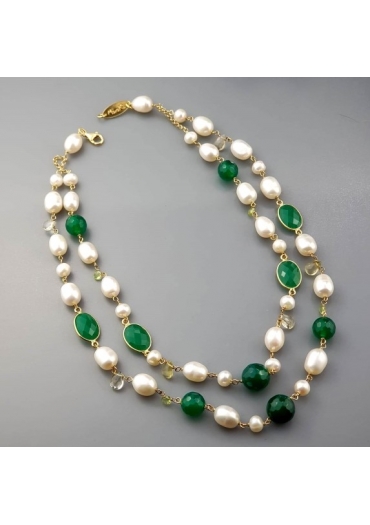 Girocollo, perle coltivate, agata verde, peridot, citrino﻿