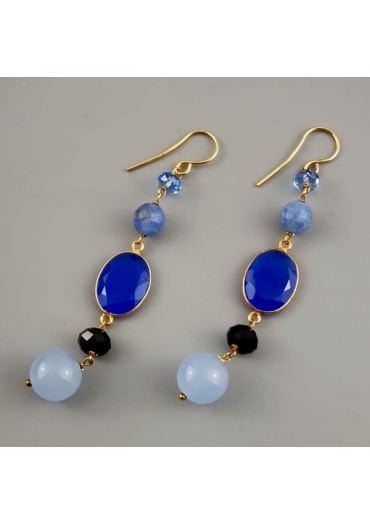 Orecchini agata blu, giada celeste﻿