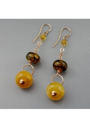 Orecchini, agata striata verde e gialla﻿