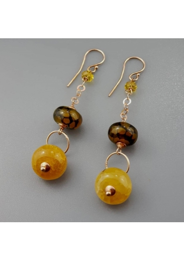 Orecchini, agata striata verde e gialla﻿