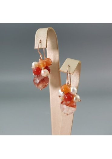 Orecchini Armony,Quarzo cipria, perle coltivate﻿