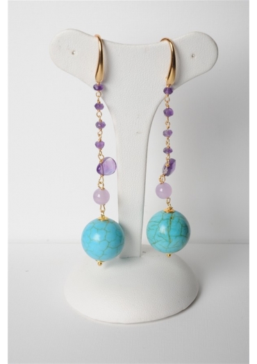 Orecchini aulite turchese, ametista t. macchina, giada lavanda﻿