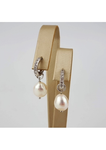 Orecchini cerchi zirconi,perle coltivate﻿