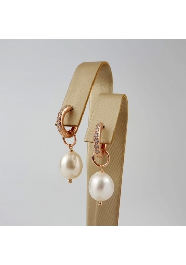 Orecchini cerchietti zirconi, perle coltivate﻿