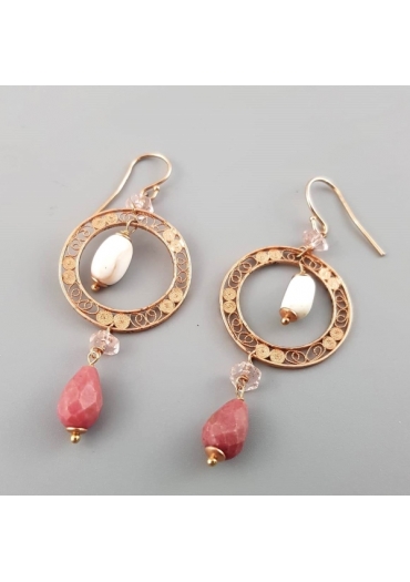 Orecchini, Conchiglia, rodonite, cerchio filigrana﻿