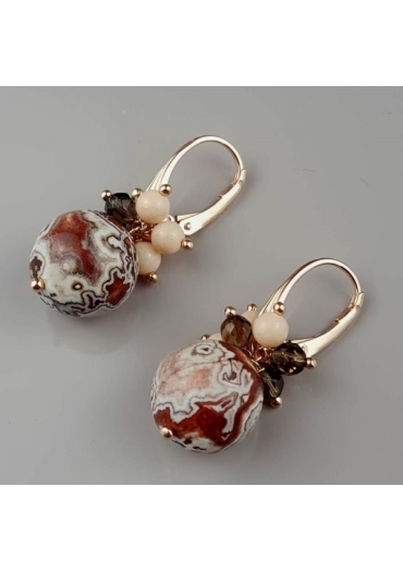 Orecchini diaspro, quarzo fumè,bamboo rosa﻿