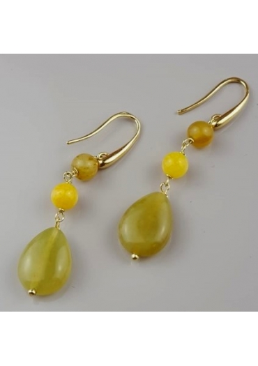 Orecchini giada birmana, agata gialla﻿