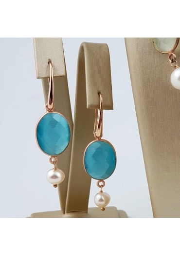 Orecchini Giada Verde Acqua, perle coltivate﻿﻿