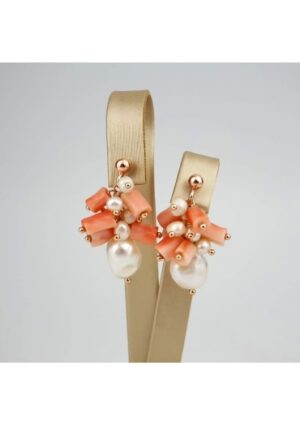 Orecchini grappolo perle coltivate, corallo rosa﻿