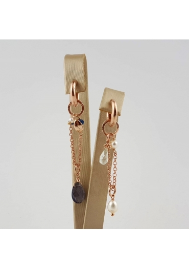 Orecchini iolite, acquamarina, perle coltivate﻿