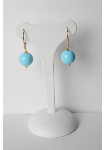 Orecchini, pasta turchese 4 fiori﻿ arg.925/00 placcato oro sfera 14 mm