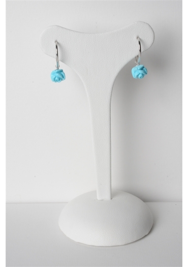 Orecchini, Rosellina pasta  turchese 4 fiori﻿  mm 7,5 arg.925/00 rodiato﻿