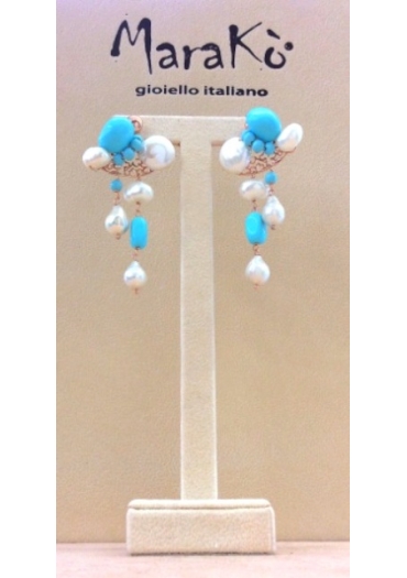 Or pasta turchese, perle﻿ coltivate e arg.925 placcato oro rosa