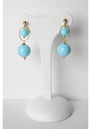 Orecchini, pasta turchese 4 fiori﻿ argento placcato oro trattato con e-coating
