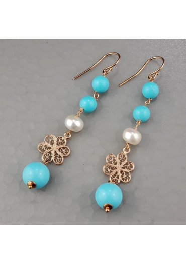 Orecchini, Pasta turch.4 fiori,  fiore filigrana﻿