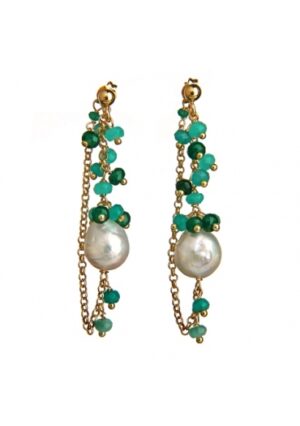 Orecchini perla barocca, agata verde smeraldo﻿,  crisoprasio