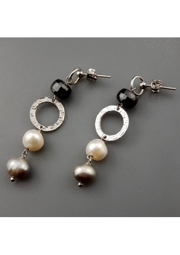 Orecchini, perle coltivate, ematite﻿