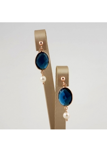 Orecchini quarzi  blue light, perle  coltivate﻿