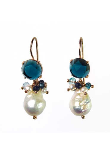 Orecchini quarzo blue ligth,Perle barocche﻿
