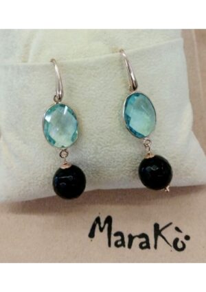 Orecchini agata nera, quarzo idrotermale celeste﻿
