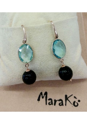 Orecchini agata nera, quarzo idrotermale celeste﻿