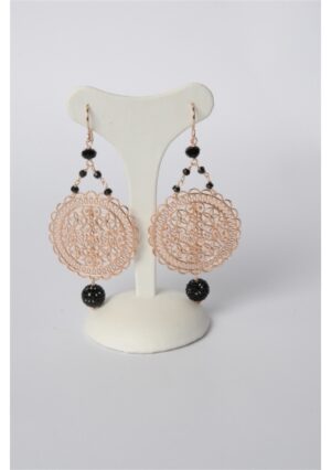 Orecchini spinello nero, arg.925 Placcato oro rosa trattato con e-coating