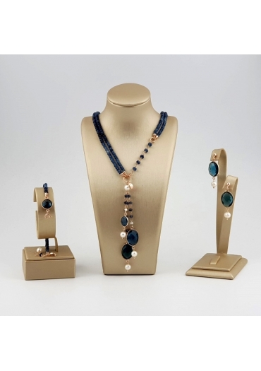 Parure agata blu zaffiro, perle coltivate﻿