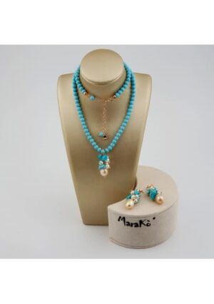 Parure Pasta turchese 4 fiori perle coltivate,turchese Arizona﻿