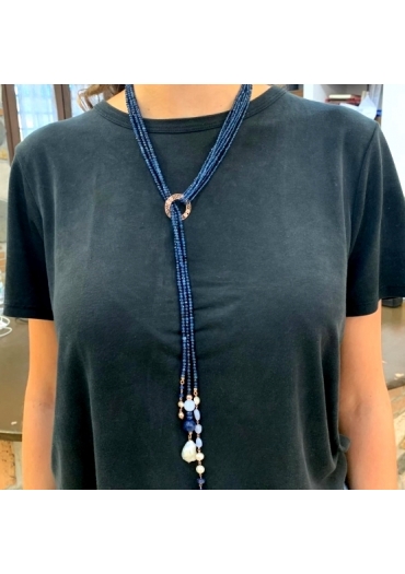 Sciarpetta agata blu zaffiro, perle coltivate﻿