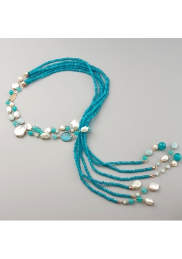 Sciarpetta giada verde acqua,perle coltivate﻿