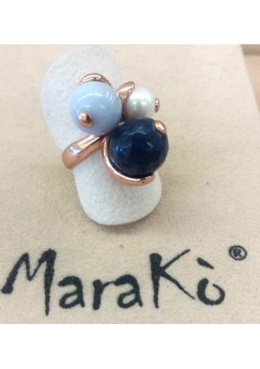Anello Agata blu zaffiro, calcedonio, perla coltivata﻿