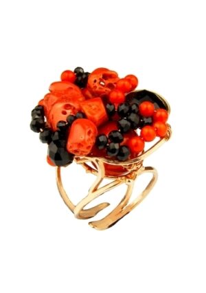 Anello corallo rosso agata nera pz unico