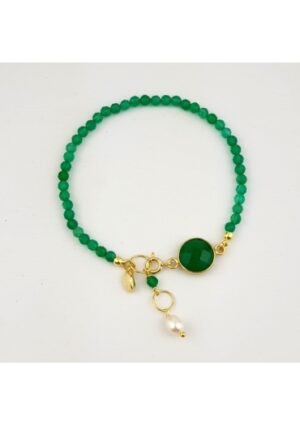 Bracciale agata verde smeraldo, perle coltivate﻿