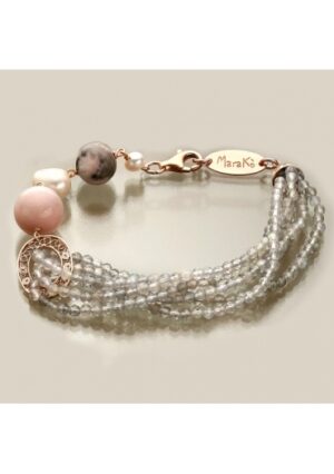 bracciale labradorite diamantata,diaspro rosa, perle coltivate﻿