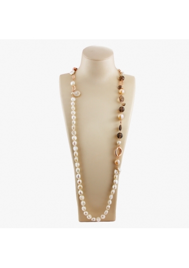 Collana scomponibile perle coltivate, quarzo fumé﻿