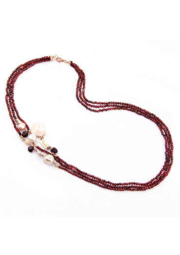 Collier 58 cm a tre fili Granato taglio diamond﻿