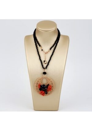 Collier agata nera con pendente  corallo rosso e agata nera pz unico﻿