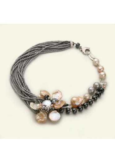 Collier ematite e perle coltivate,