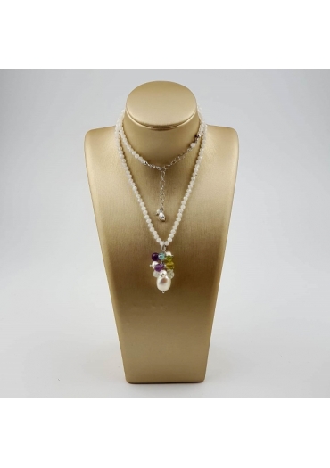 Collier labradorite bianca, quarzi multicolor﻿
