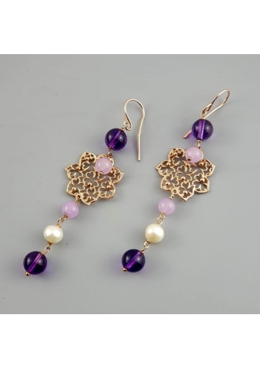 Orecchini Giada lavanda, ametista, perle﻿