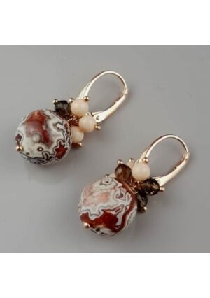 Orecchini diaspro, quarzo fumè,bamboo rosa﻿