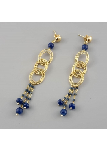 Orecchini filigrana, agata  blu zaffiro, lunghezza 10 cm﻿