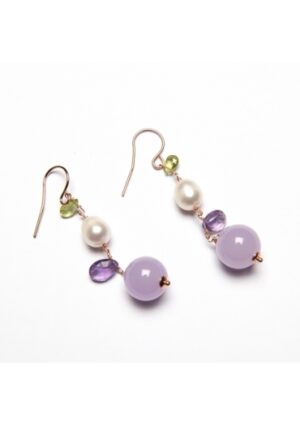Orecchini giada lavanda,ametista, peridot, perle coltivate﻿