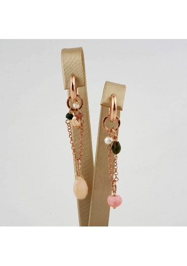 Orecchini opale rosa, tormaline, perle coltivate﻿